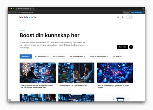 Demonstrasjon av vår blogg- side som øker trafikk inn til nettside med AI og SEO